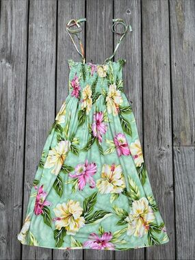 TWO PALMS | Floral Smocked Sundress Hawaiian Beach Vacation Luau Cover Up | OSFM